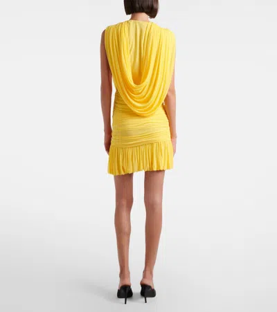 Christopher Esber Ripple Ruched Draped Jersey Minidress In Yellow