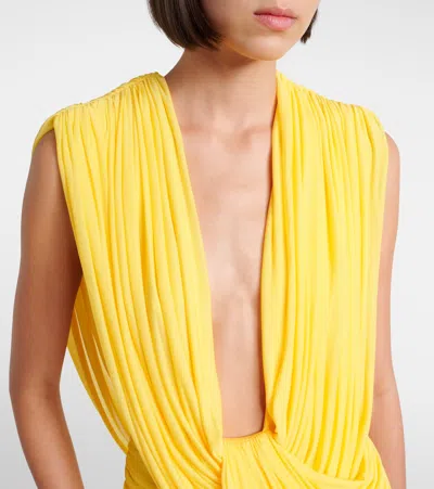 Christopher Esber Ripple Ruched Draped Jersey Minidress In Yellow