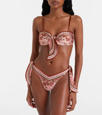Zimmermann Womens Pink Paisley Floral Aster Scarf Tie Bikini Set Xs In Brown
