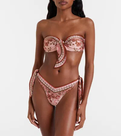 Zimmermann Womens Pink Paisley Floral Aster Scarf Tie Bikini Set Xs In Brown