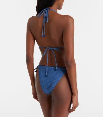 Zimmermann Aster Paisley Embroidered Denim Two-piece Swimsuit In Blue