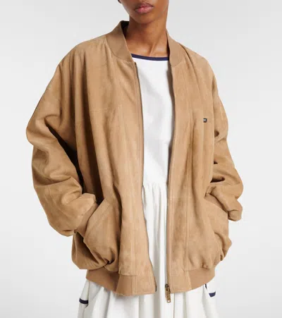 Prada Suede Blouson Jacket In Brown