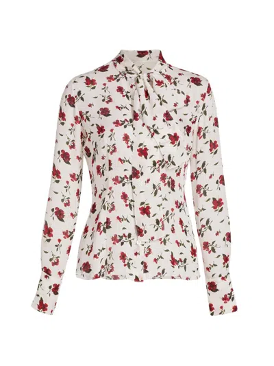 Oscar De La Renta Hibiscus-print Silk Neck-scarf Blouse In Multi