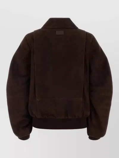 Loewe Suede Jacket Collared Design Front Pockets In Brown