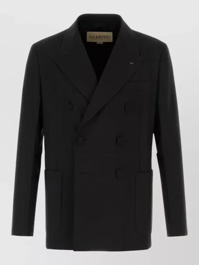 Valentino Tailored Double-breasted Polyester Blend Jacket In Black