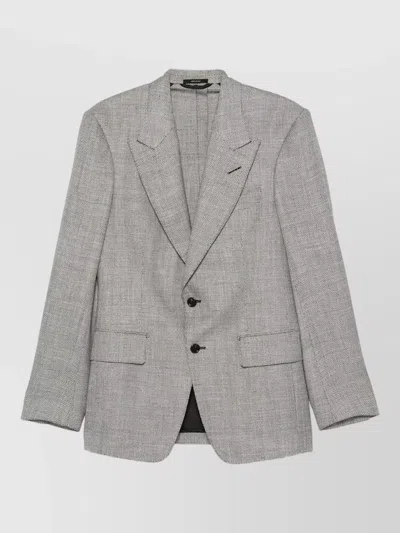 Tom Ford Herringbone Wool Silk Blend Tailored Blazer In Gray