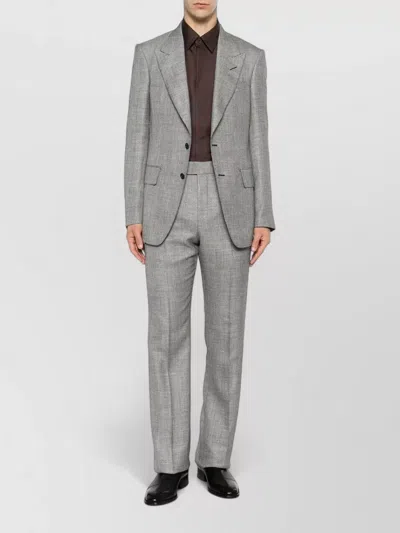 Tom Ford Herringbone Wool Silk Blend Tailored Blazer In Gray