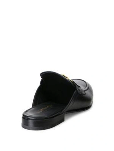 Shop Versace Calf Leather Open Back Loafers In Black