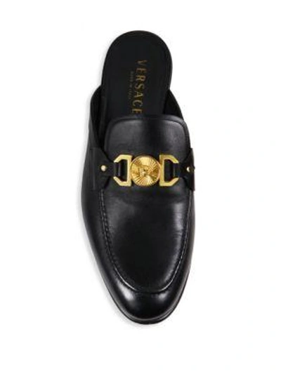 Shop Versace Calf Leather Open Back Loafers In Black