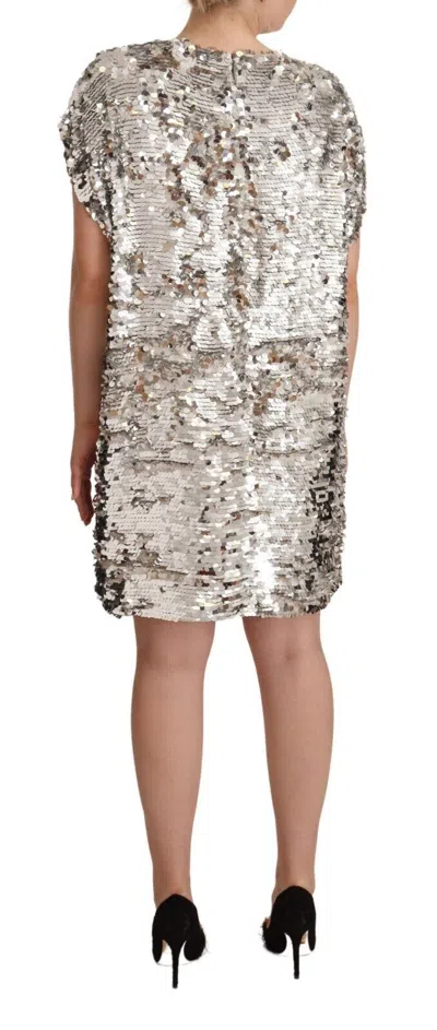 Msgm Silver Sequined Polyester Short Sleeves Shift Mini Dress In Silver