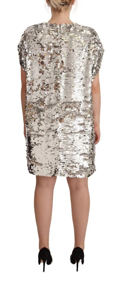Msgm Silver Sequined Polyester Short Sleeves Shift Mini Dress In Silver