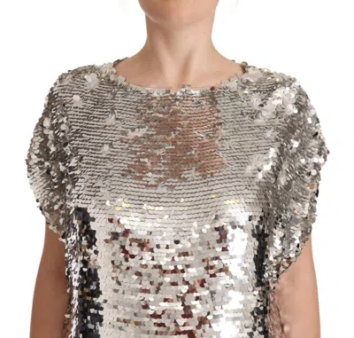 Msgm Silver Sequined Polyester Short Sleeves Shift Mini Dress In Silver