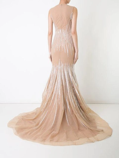 Shop Jean Fares Couture Sunray Beaded Mermaid Gown In Neutrals