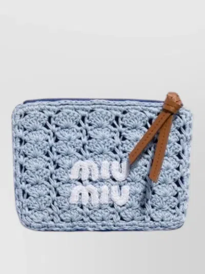 Miu Miu Crochet Cloud Wallet Leather Pull Tab In Blue