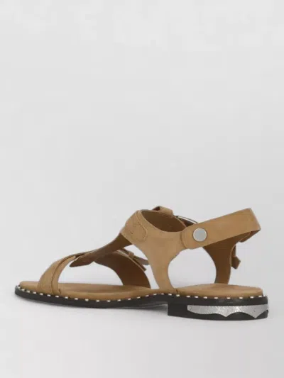 Ash Flat Sandals Suede Straps Studs Hardware In Brown