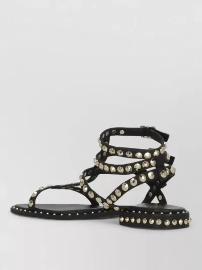 Ash Flat Sandals Three Ankle Straps Studs In Black