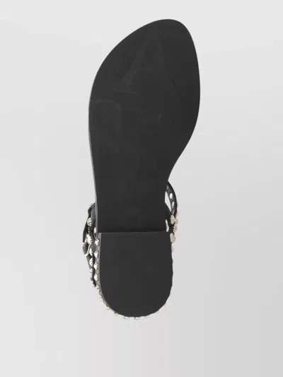 Ash Flat Sandals Three Ankle Straps Studs In Black