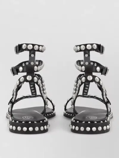Ash Ankle Strap Sandals Flat Sole Studs In Black