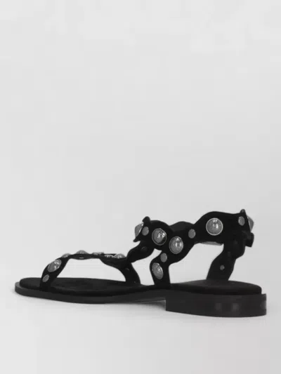 Ash Suede Leather Flat Sandals Ankle Strap In Black