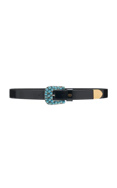 Valentino Garavani Vlogo Signature Brushed Calfskin Belt 30 Mm Woman Black 100 In Black