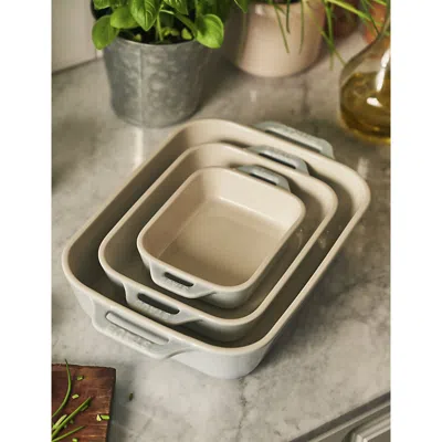 Staub Light Blue Rectangular Set Of Three Ceramic Gratin Dishes In Blue