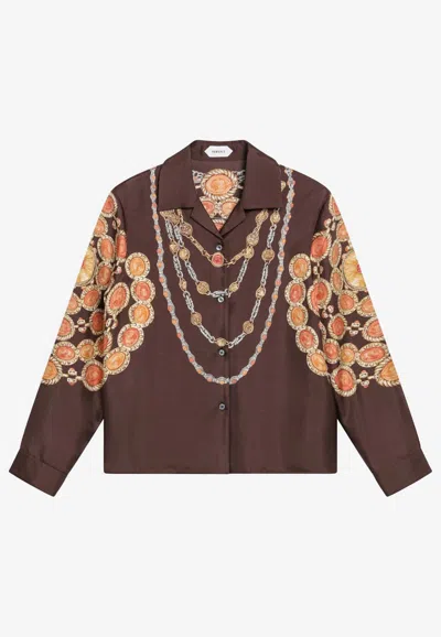 Versace Shirt Printed Shirt Look 62 Brown With Printed Silk Motif For Women