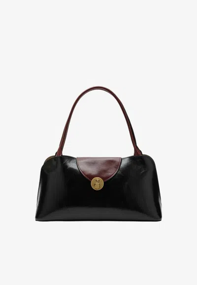 Versace Vivian Medium Two-tone Textured-leather Shoulder Bag In Black