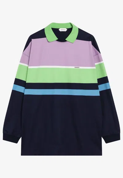 Versace Color-block Striped Long-sleeve Cotton Mini Dress In Multi