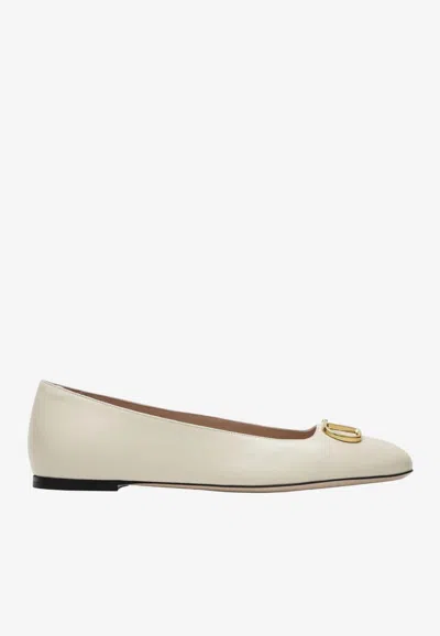 Valentino Garavani Vlogo White Lamb Leather Goat Leather Classic Ballet Flats In White