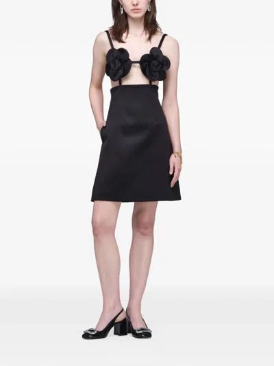 Marc Jacobs Satin Daisy Applique Dress In Black