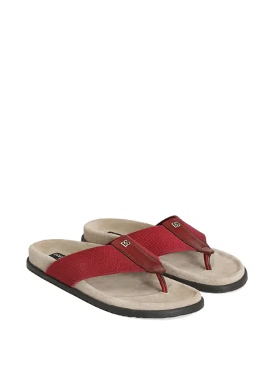 Dolce & Gabbana Logo Flip Flops In Red