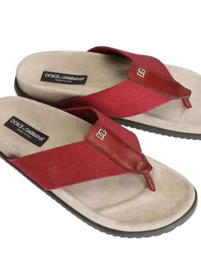 Dolce & Gabbana Logo Flip Flops In Red