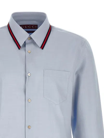 Gucci Oxford Shirt Web Collar Long Sleeves In Blue