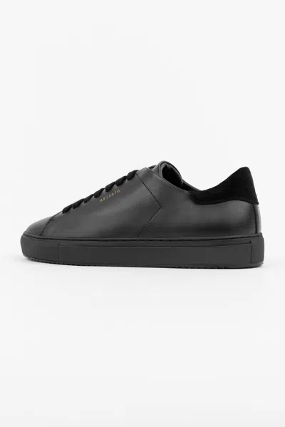 Axel Arigato Clean 90 Black Low Top Sneakers With Laminated Logo In Leather Man