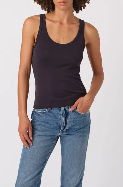 Amo Denim Long Ribbed Cotton Tank Top In Vintage Black