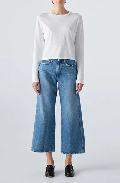 Amo Denim Babe Cropped Long-sleeve Cotton Tee In White