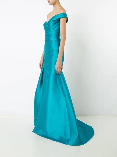 Shop Monique Lhuillier Off Shoulder Gown In Blue