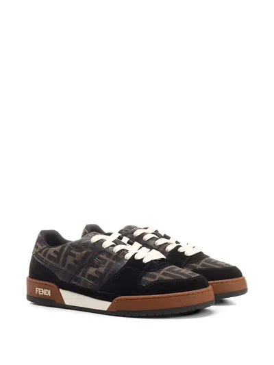 Fendi Match Ff Jacquard Fabric And Suede Sneakers In Black
