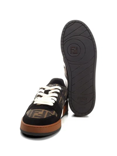 Fendi Match Ff Jacquard Fabric And Suede Sneakers In Black