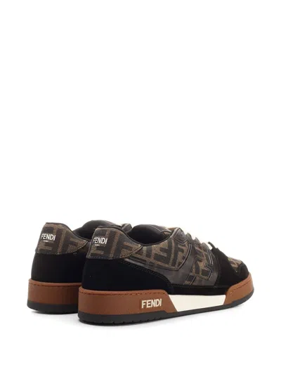 Fendi Match Ff Jacquard Fabric And Suede Sneakers In Black