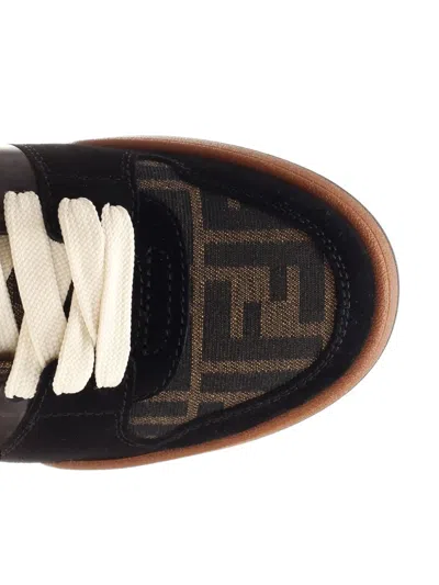 Fendi Match Ff Jacquard Fabric And Suede Sneakers In Black