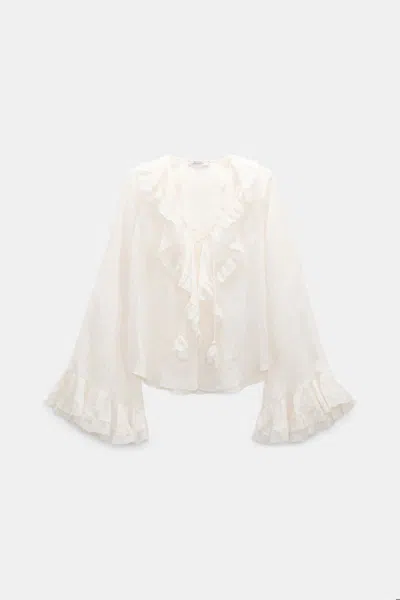 Dorothee Schumacher Striped Silk-viscose Blouse In White