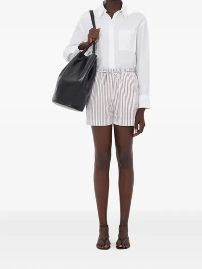Loulou De Saison Relaxed Fit Shorts With Vertical Brown Stripes In White