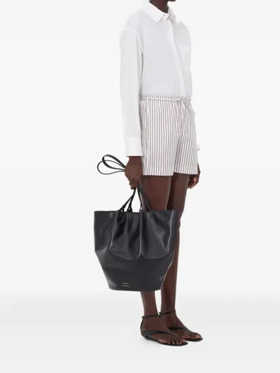 Loulou De Saison Relaxed Fit Shorts With Vertical Brown Stripes In White