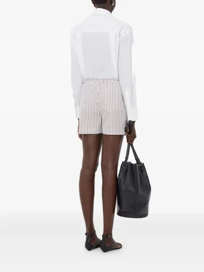 Loulou De Saison Relaxed Fit Shorts With Vertical Brown Stripes In White