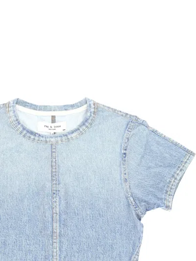 Rag & Bone Denim-print Panelled T-shirt In Blue