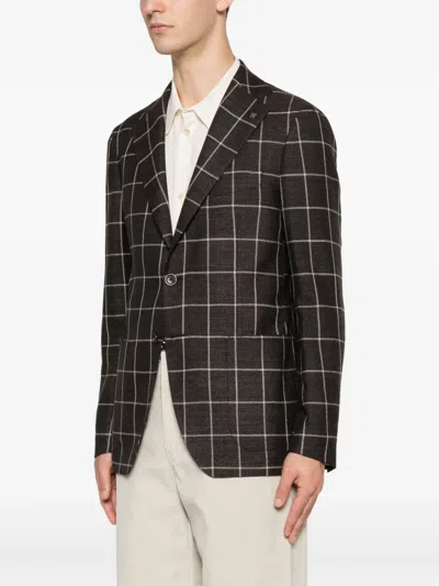 Tagliatore Check-pattern Single-breasted Blazer In Brown