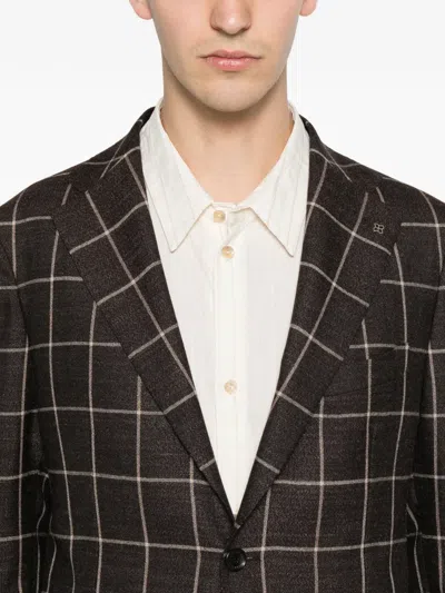 Tagliatore Check-pattern Single-breasted Blazer In Brown