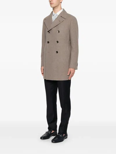 Tagliatore Flap-pocket Double-breasted Coat In Brown