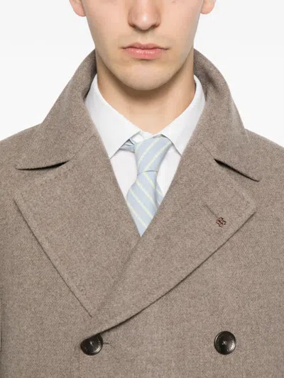 Tagliatore Flap-pocket Double-breasted Coat In Brown